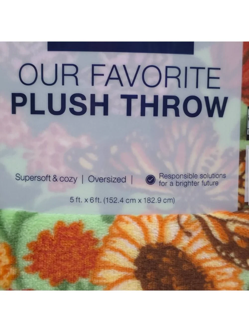The Big One Oversized Plush Throw Blanket 5x6' Sunflower & Butterfly Print Green